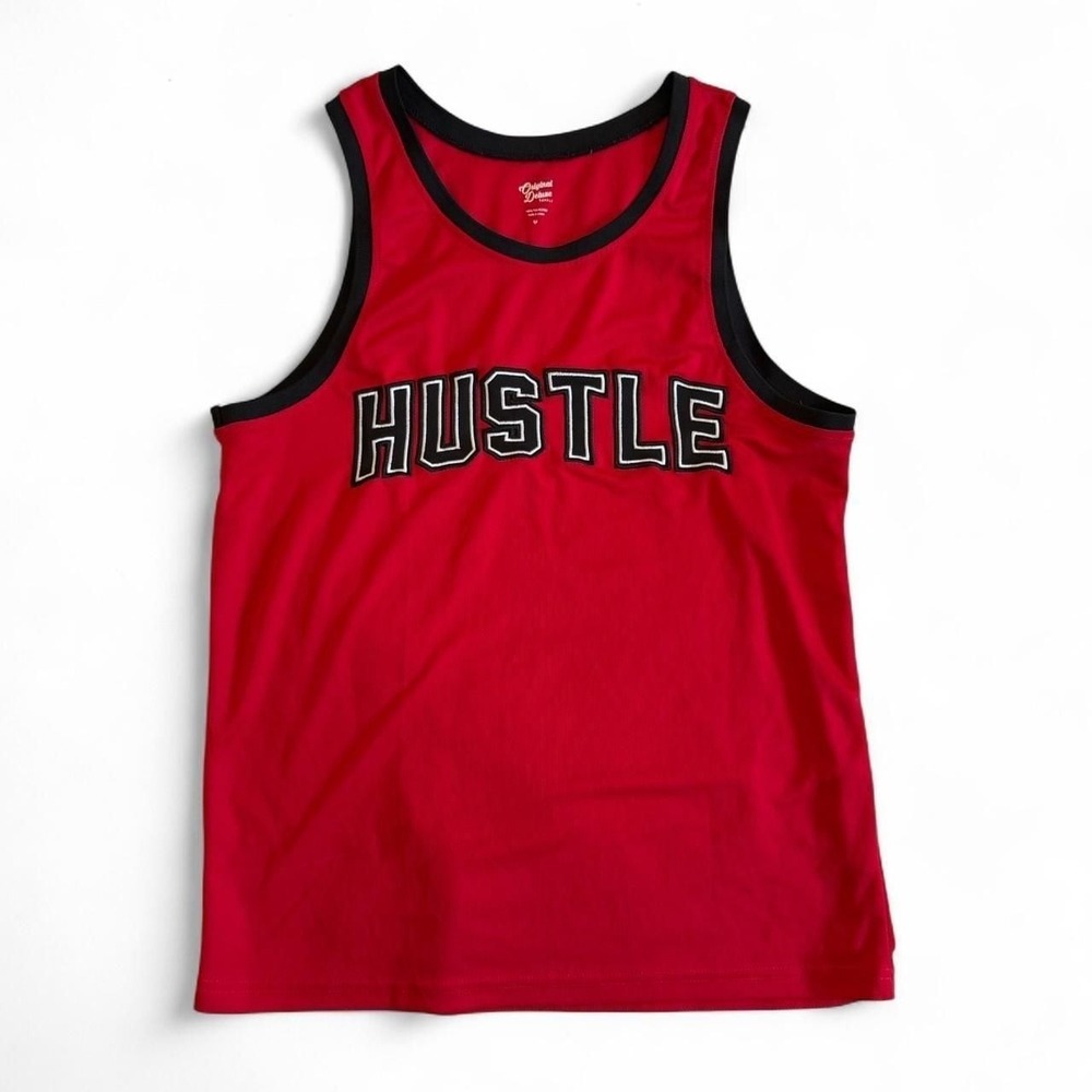 Original Deluxe Hustle Tank Top, Red/Black Varsity Style, Size M — Y2K Streetw